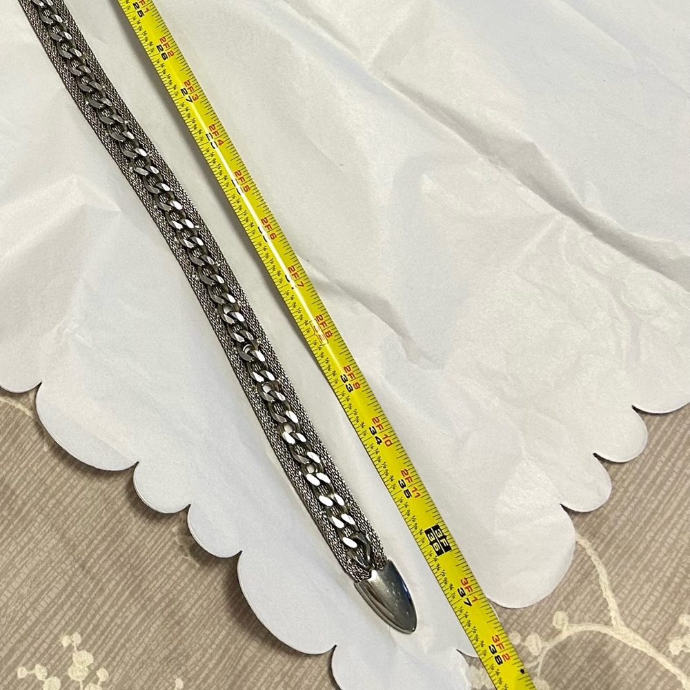 Vintage Heavy Weight Metal Mesh & Curb Silver Chain Belt - Picture 6 of 8